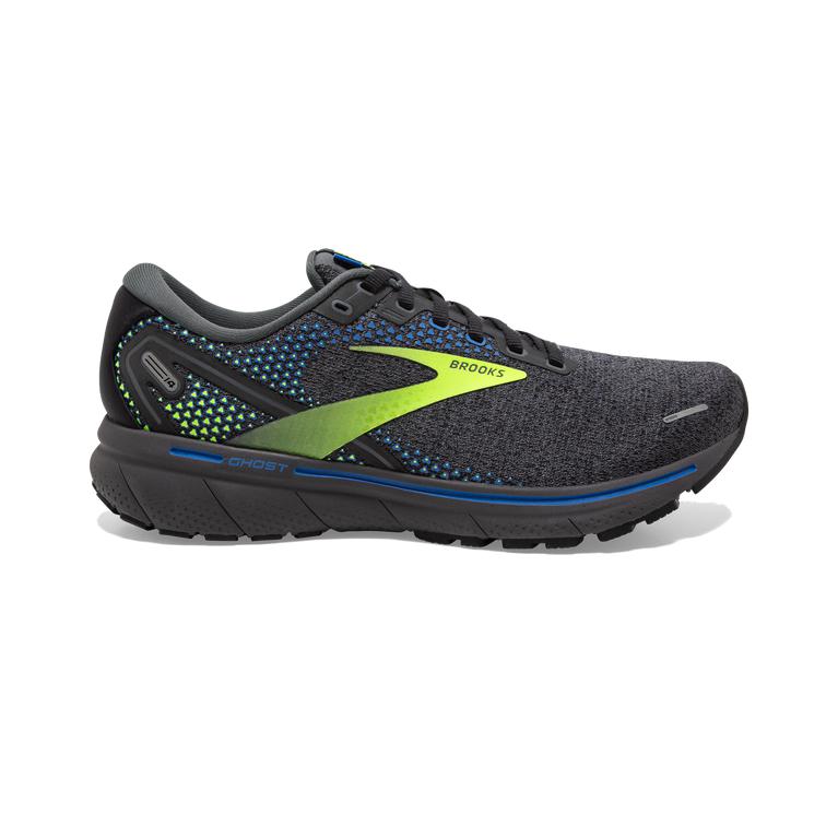 Brooks Ghost 14 Cushioned Men's Road Running Shoes - Black/Blue/GreenYellow/Nightlife (48623-WFCH)